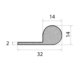 sponsrubber 32mm breed x 14mm hoog p profiel technische tekening
