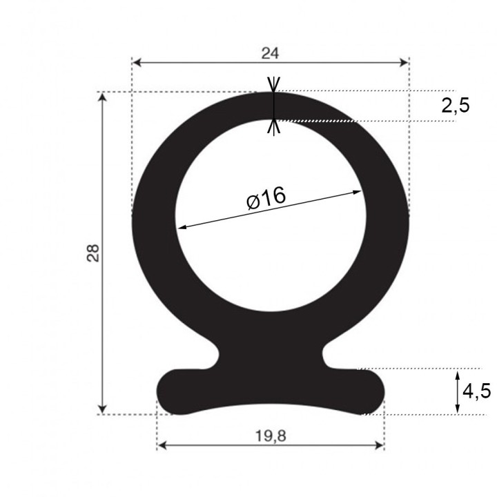 Omega/Carrosserieprofiel | breedte boven 24mm | breedte onder 19,8mm | hoogte 28mm