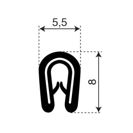 PVC Kantafwerkprofiel (klemprofiel)  | breedte 5,5mm | hoogte 8mm | klembereik 0,8-1,5mm