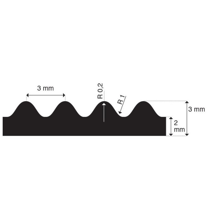 Fijnrib rubber vloer 3mm dik 60,5cm breed