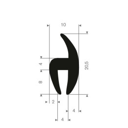 Volrubber H-profiel 4mm binnenmaat | breedte 10mm | hoogte 20,5mm
