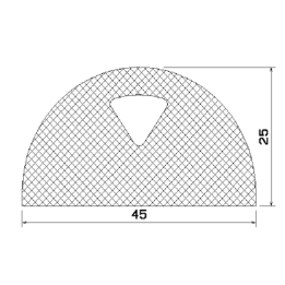 Mosrubber D profiel met huid (tochtprofiel / tochtband) | breedte 45mm | hoogte 25mm