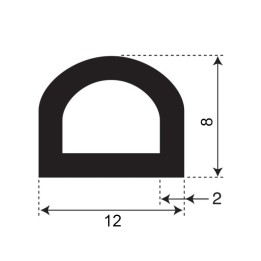 Mosrubber D profiel (tochtprofiel / tochtband) 1 zijde zelfklevend | breedte 12mm | hoogte 8mm