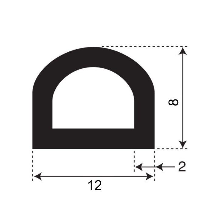 Mosrubber D profiel (tochtprofiel / tochtband) 1 zijde zelfklevend | breedte 12mm | hoogte 8mm