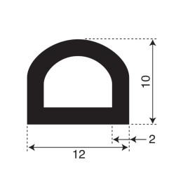 Mosrubber D profiel (tochtprofiel / tochtband) 1 zijde zelfklevend breedte 12mm hoogte 10mm