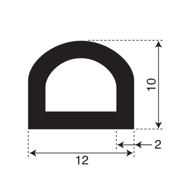 Mosrubber D profiel (tochtprofiel / tochtband) 1 zijde zelfklevend breedte 12mm hoogte 10mm