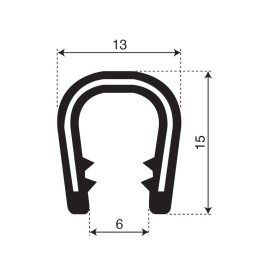 PVC Kantafwerkprofiel (klemprofiel) | breedte 13mm | hoogte 15mm | klembereik 6-8mm